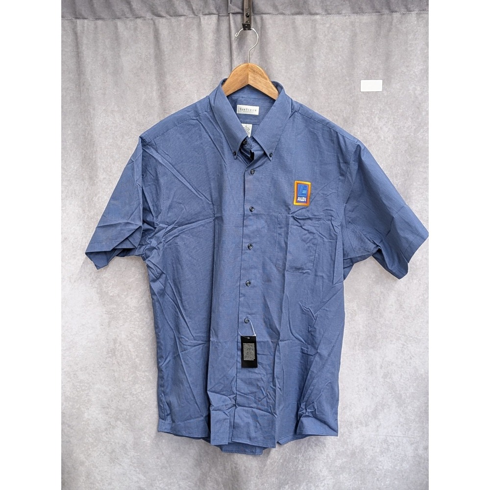 Aldi Van Heusen Blue Short Sleeve‎ Dress Shirt Men XL (C174)